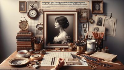 Professional graphite portrait drawing with visible grid lines demonstrating the accuracy achieved through systematic measurement