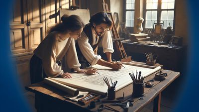 Grid overlay on complex urban landscape drawing showing systematic breakdown approach