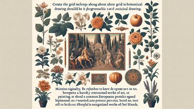 Professional botanical illustration created using grid drawing method