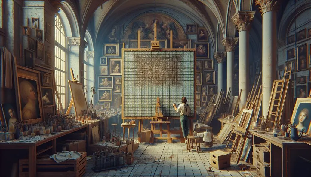 Professional systematic grid breakdown of complex artwork