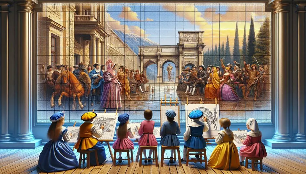 Professional children's art education using age-appropriate grid systems