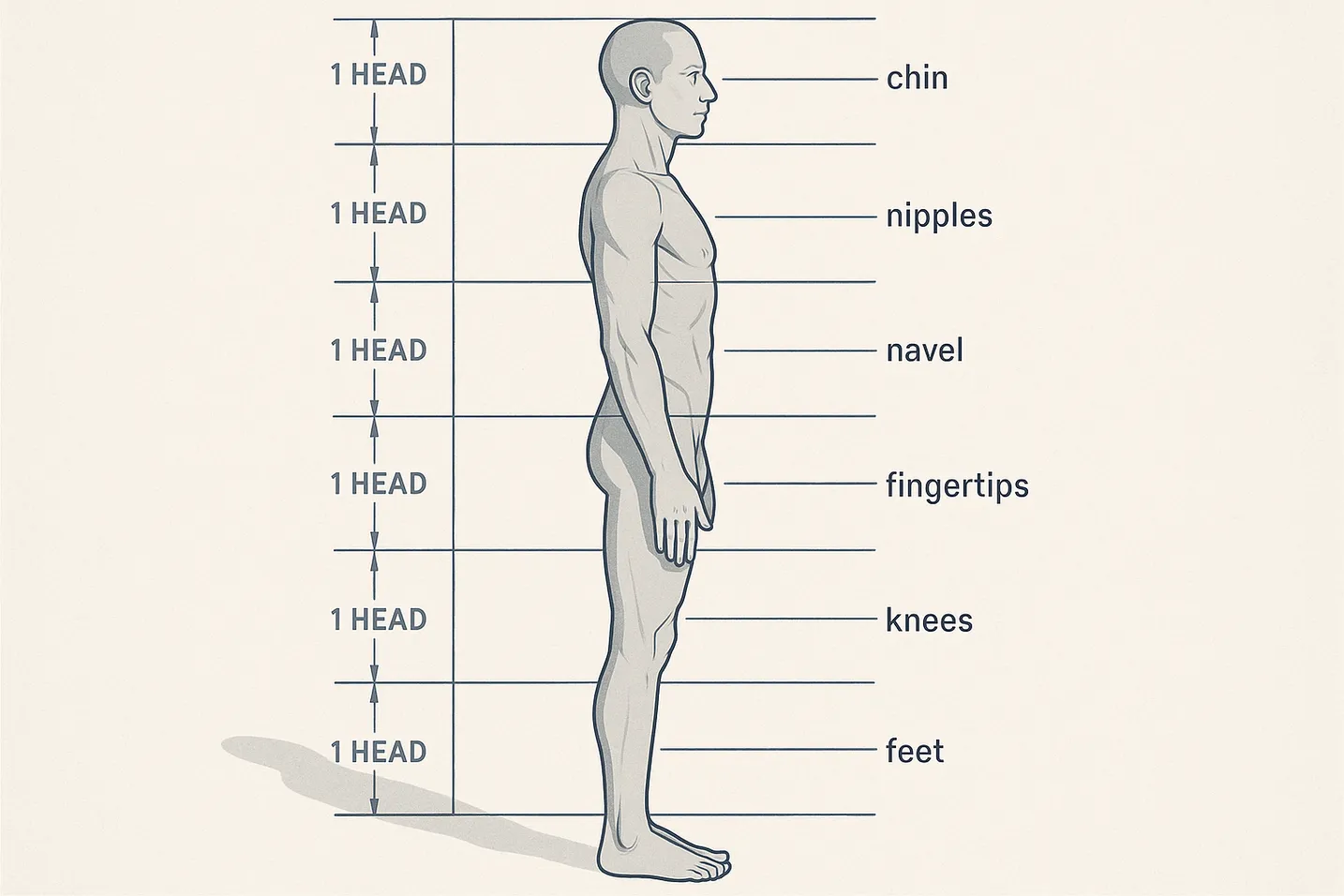 Classical eight-head canon showing human figure proportions with anatomical landmarks
