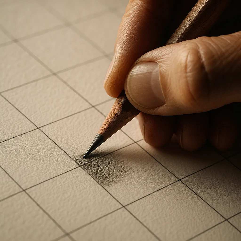 Close-up showing how grid method improves detail observation