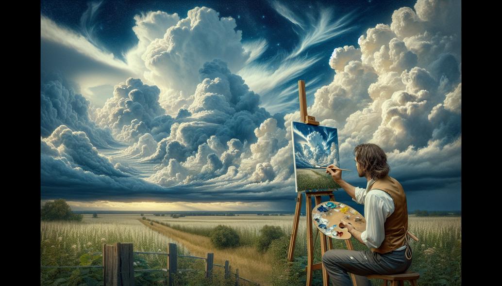 Detail of realistic cloud formations in an oil painting