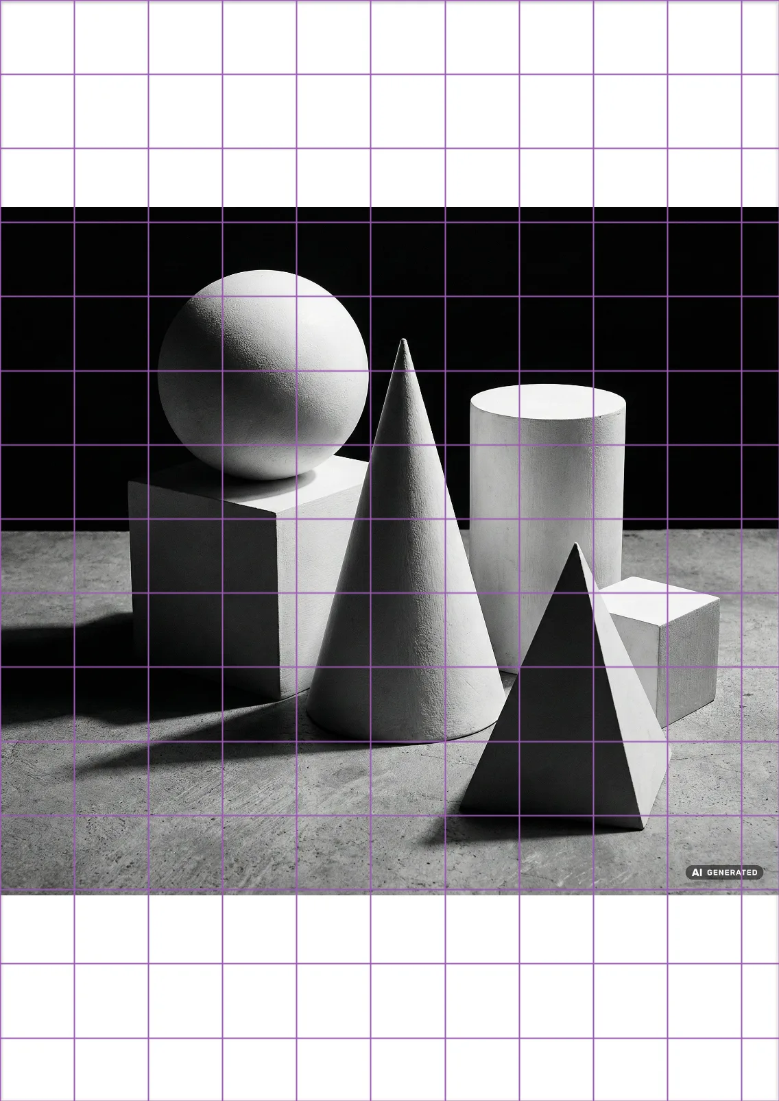 Grid on Canvas mode with the A4 preset: the photo fitted inside the sheet, the grid matching the paper, dark theme